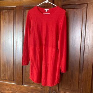 J. Jill Red Wool Blend Knit Long Sleeve Sweater Tunic Top Size M